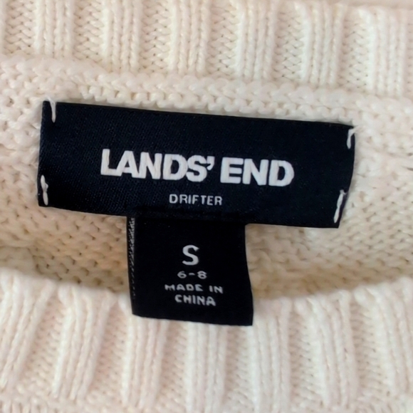 Lands End Classic Preppy White Cotton Cable Knit Crew Neck Sweater Sz Small 6-8 - Picture 2 of 8